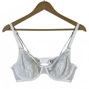 Auden Bra Womens 38B White Sheer Lace Unlined Adjustable Straps Dainty Coquette